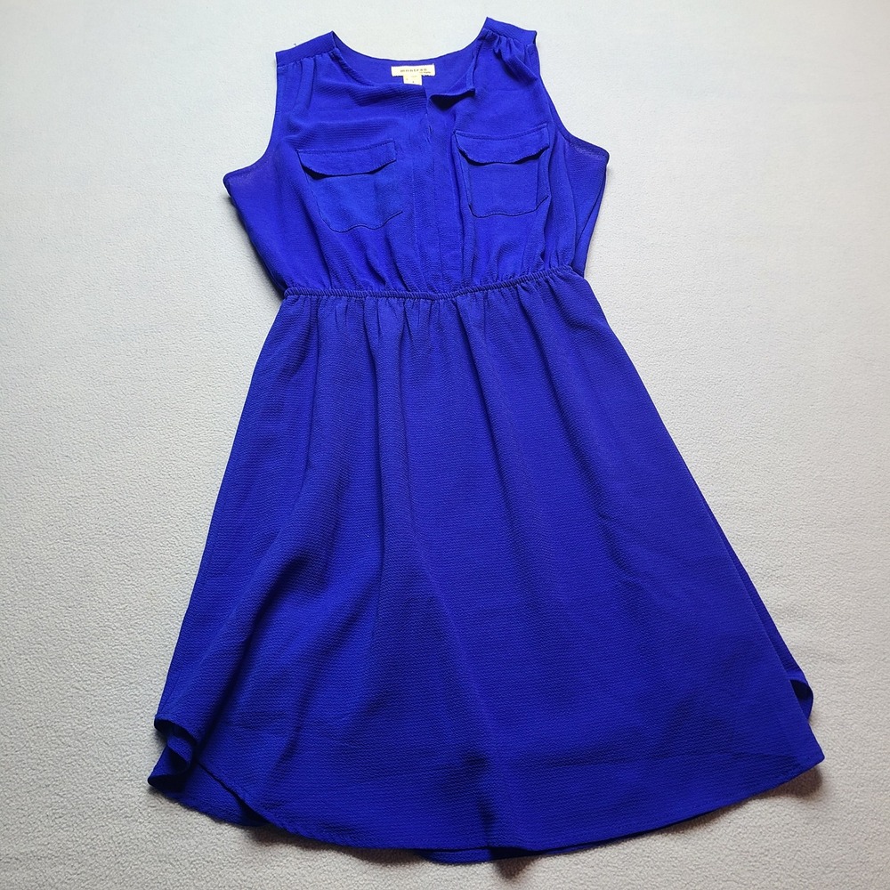 Monteau Fit and Flare Dress Womens Large Blue Excellent Sleeveless Crepe Pockets - Picture 2 of 10